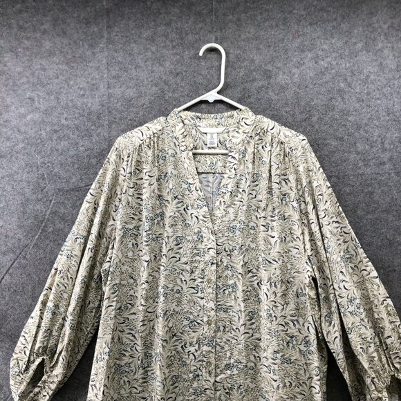 H&M Long Sleeve Maxi Shirt Dress Womens M Balloon Sleeve Floral Beige Shift - Picture 3 of 9